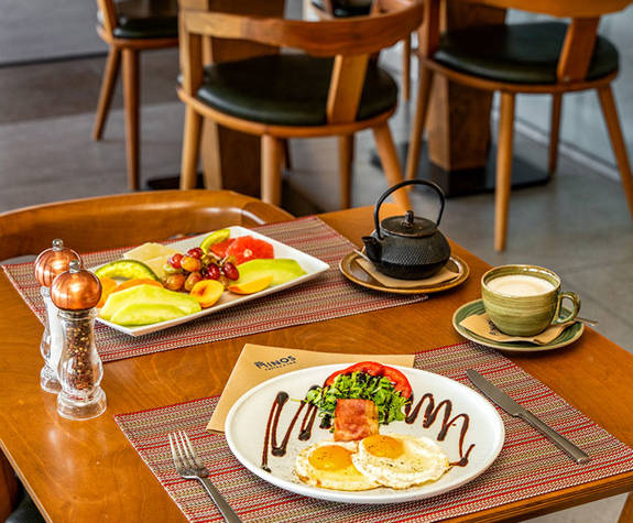 Minos Ambassador Thalassa Pool Bar Table Served with Fruits and English Breakfast