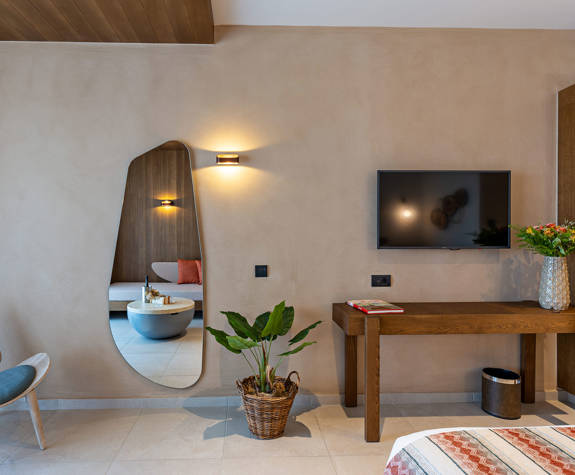 Minos Ambassador Superior Junior Suite Bedroom Amenities View