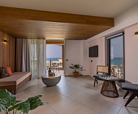 Minos Ambassador Suite Livingroom Balcony View